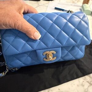 CHANEL Quilted Blue Crossbody Bag